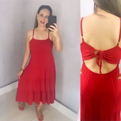 Imagem do Vestido Midi Costas Aberta Elastex Vermelho-escuro