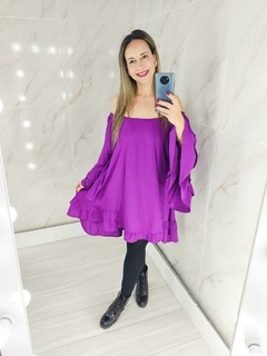 Bata Vestido Curto Saida Praia Babado Manga Ampla Plus Roxo - comprar online