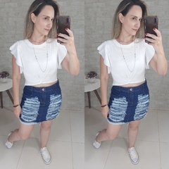 Saia Jeans Destroyed Lavagem Escura