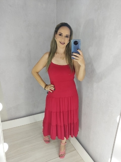 Vestido Midi Costas Aberta Elastex Vermelho-escuro - TRÈS CHIC BARRETOS