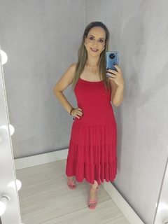 Vestido Midi Costas Aberta Elastex Vermelho-escuro