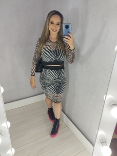 Imagem do Conjunto Cropped e Saia Tule Zebra Com Forro