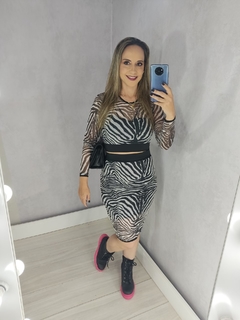 Conjunto Cropped e Saia Tule Zebra Com Forro