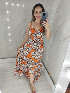 Vestido Longo Laranja Estampado - Mila na internet