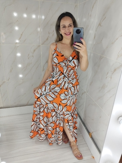 Vestido Longo Laranja Estampado - Mila