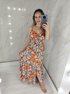 Vestido Longo Laranja Estampado - Mila - TRÈS CHIC BARRETOS