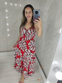 Vestido Longo Vermelho Estampado - Mila