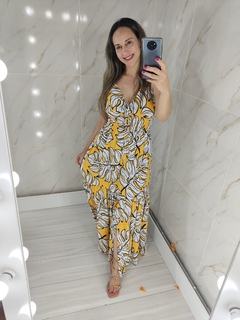 Vestido Longo Amarelo Estampado - Mila - loja online