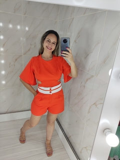 Conjunto Social Laranja Short e Cropped Blusa - TRÈS CHIC BARRETOS