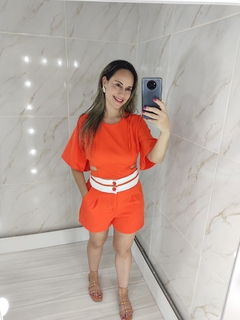 Conjunto Social Laranja Short e Cropped Blusa