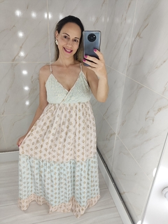 Vestido Longo Indiano Fio Lurex Azul e Rose (Joia Rara)