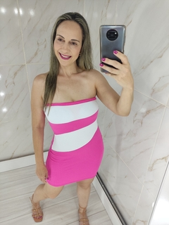 Vestido Tomara que Caia Curto Colado Bicolor Pink e Branco na internet