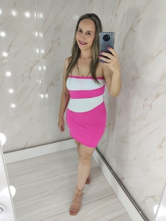 Imagem do Vestido Tomara que Caia Curto Colado Bicolor Pink e Branco