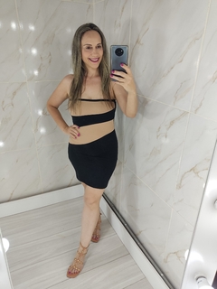 Vestido Tomara que Caia Curto Colado Bicolor Preto e Nude - comprar online