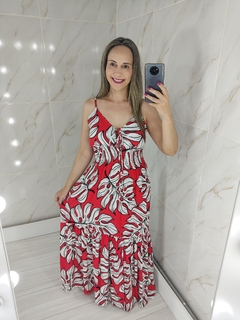 Vestido Longo Vermelho Estampado - Mila