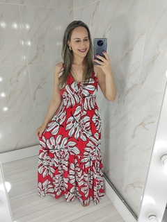 Vestido Longo Vermelho Estampado - Mila