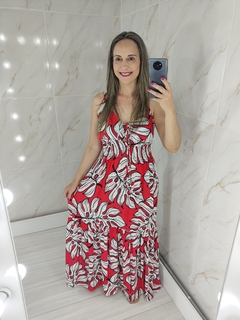 Vestido Longo Vermelho Estampado - Mila - loja online