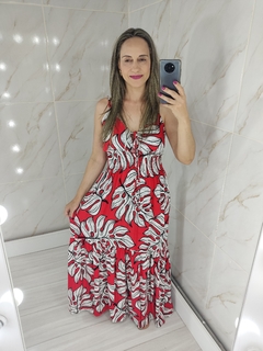 Vestido Longo Vermelho Estampado - Mila na internet