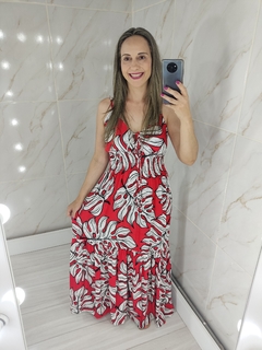 Vestido Longo Vermelho Estampado - Mila - comprar online