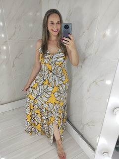 Vestido Longo Amarelo Estampado - Mila - TRÈS CHIC BARRETOS