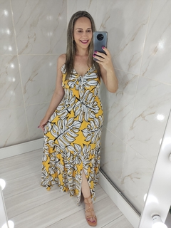 Vestido Longo Amarelo Estampado - Mila - loja online