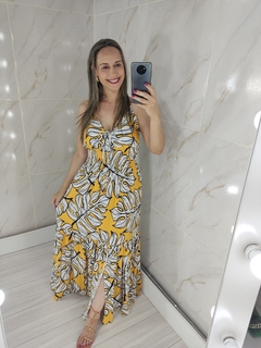 Vestido Longo Amarelo Estampado - Mila - TRÈS CHIC BARRETOS