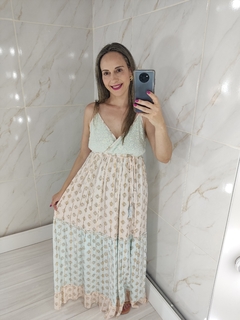 Vestido Longo Indiano Fio Lurex Azul e Rose (Joia Rara) - TRÈS CHIC BARRETOS