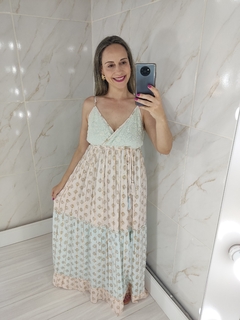 Vestido Longo Indiano Fio Lurex Azul e Rose (Joia Rara) - comprar online