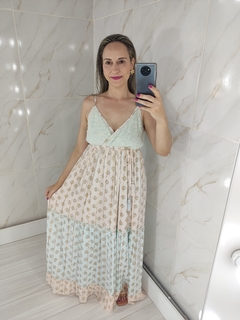 Vestido Longo Indiano Fio Lurex Azul e Rose (Joia Rara) - TRÈS CHIC BARRETOS