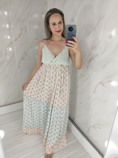 Vestido Longo Indiano Fio Lurex Azul e Rose (Joia Rara) - loja online