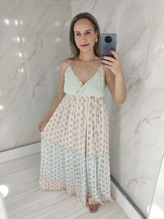 Imagem do Vestido Longo Indiano Fio Lurex Azul e Rose (Joia Rara)