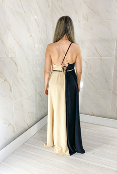 Vestido Bicolor com Alça - Preto com Nude - loja online