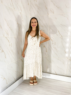 Vestido Mullet Feminino Estampa Off com Nude Elastex Alça Ajustável - loja online