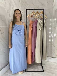 Imagem do Vestido Longo/Midi Flor Cor Azul Bebê - Tami