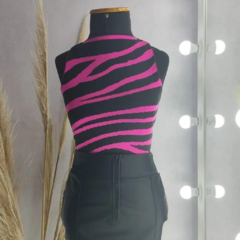 Cropped Modal Zebra Preto com Pink