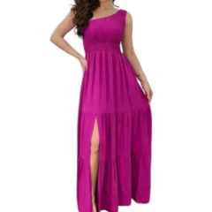 Vestido Longo Fucsia Roxo Um Ombro Elastex - comprar online