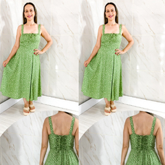 Vestido Camponesa Flora - Verde com Branco - comprar online