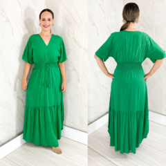 Vestido Longo sem Bojo Manga Curta Verde - TRÈS CHIC BARRETOS