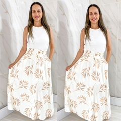 Saia Estampada Folhas Off com Nude - comprar online