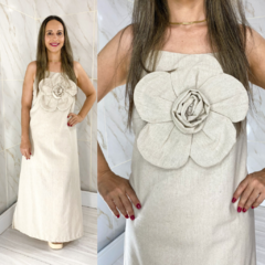 Vestido Longo Flor Cor Cru- Tami - comprar online