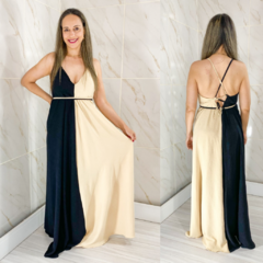 Vestido Bicolor com Alça - Preto com Nude