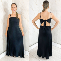 Vestido Plissado Longo - Preto - comprar online