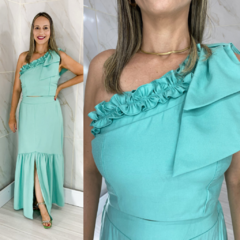 Conjunto Cropped + Saia em linho Verde - comprar online