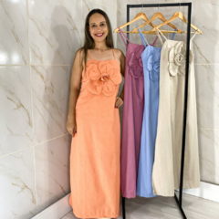 Vestido Longo/Midi Flor Cor Laranja Bebê - Tami