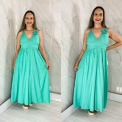 Vestido Longo Decote Flor Verde Claro - Ayla - comprar online