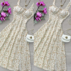 Vestido Camponesa Flora - Branco com Nude - comprar online