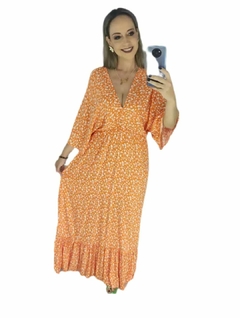 Vestido Laranja Plus Mangas Elastex Decote - comprar online