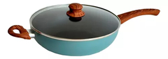 Wok 26 cm Asa Madera con Tapa de Vidrio Antiadherente Nuevo Modelo