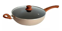 Wok 26 cm Asa Madera con Tapa de Vidrio Antiadherente Nuevo Modelo - comprar online