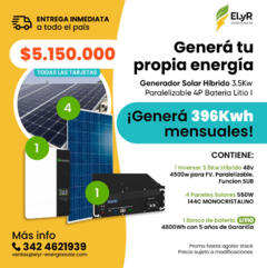 GENERA 396KWh Mensuales !!! Generador Solar Híbrido 5Kw Paralelizable 4P Bateria Litio